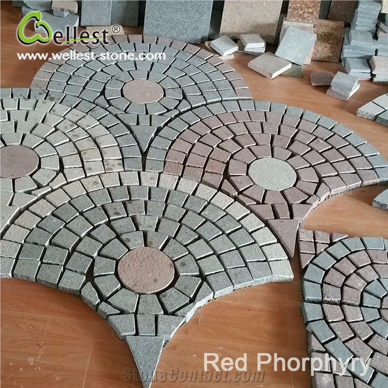 Flamed Ocean Red Porphyry Patio Driveway Back Yard Meshed Paver Cubes and Setts