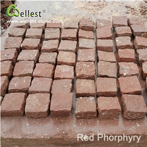 Flamed Ocean Red Porphyry Patio Driveway Back Yard Meshed Paver Cubes and Setts