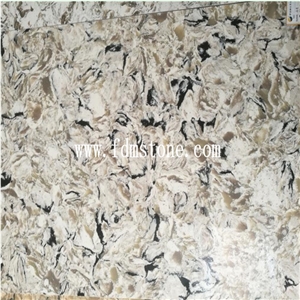 Capricom Artificial Quartz Big Slab,Black Flower Vein Artificial Stone Walling and Flooring Tiles