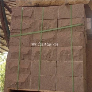 China Red Sandstone Mushroom Finishing Wall Cladding Tiles, Natural Split Face Castle Sandstone Exterior Decoration