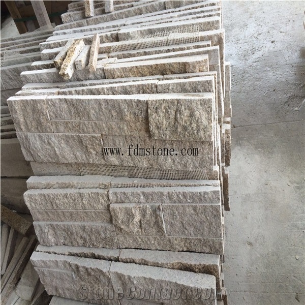 China Yellow Rusty Granite G682 Split Wall Cladding 200*100,Tv Setting Wall Panel,Wall Facing Stone for Sale