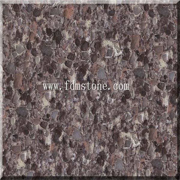 Colourful Diamond Quartz Big Slab,Coffee Brown Shell Artificial Solid Surface Quartz Walling and Flooring Tiles