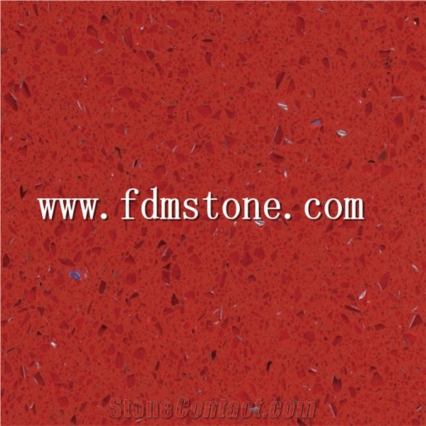 Crystal Red Quartz Big Slab and Tiles,Bright Red Artificial Quartz Engineered Size for Countertop