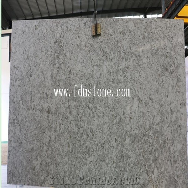 French Grey Quartz Big Slab,Dkhaakilight Gray Vein Series Artificial Quartz Walling and Flooring Tiles