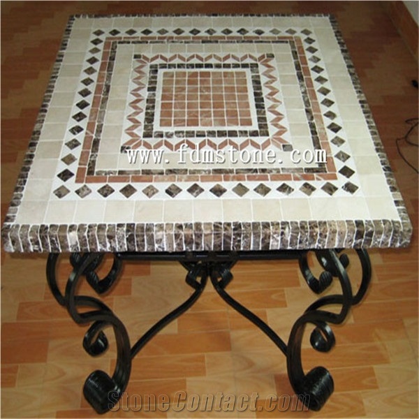 Garden Furniture Mosaic Stone Table and Chair Bistro Set,Rectangle Natural Stone Mosaic Table