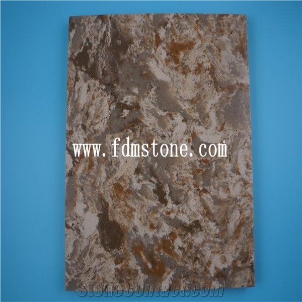 Golden Brown Quartz Big Slab,Crazy Vein Artificial Quartz Walling and Flooring Tiles