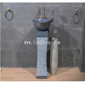 Grey Stone Pedestal Sink,Stone Sink Bowl,Rough Hewn Granite Sink,Art Wash Basin