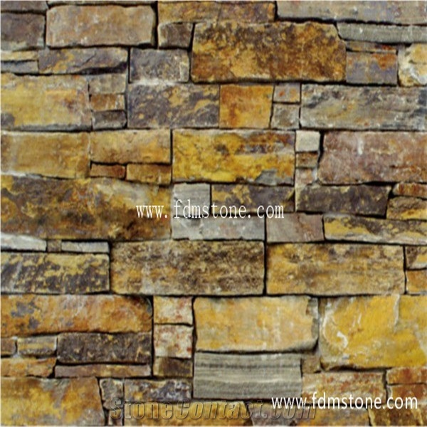 Multicolor Rusty Exterior Wall Slate Tile,Tiger Skin Yellow Wall Pannel Connection