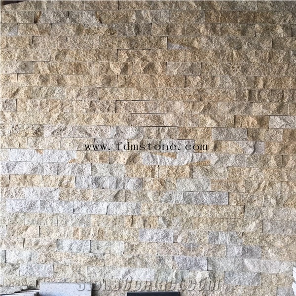 Natual Surface Finishing Yellow Color Skin Granite Wall Cultured Stone Design, Stacked Stone Wall