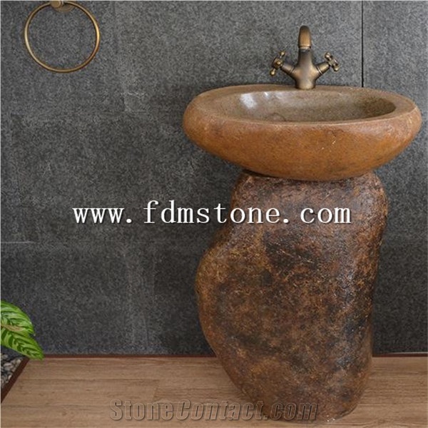 Natural Split Granite Pedestal Sink, Grey Pedestal Basin, Free Standing Sink, Apron Sinks