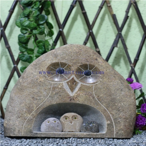 Red Granite Owl Outdoor Garden Decor