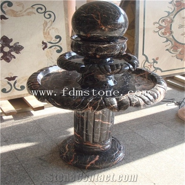 Red Marble Floating Stone Sphere Garden Water Fountain