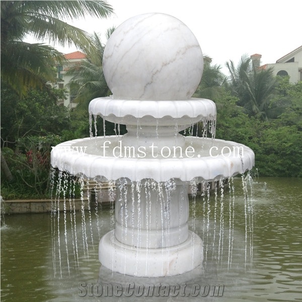 Red Marble Floating Stone Sphere Garden Water Fountain
