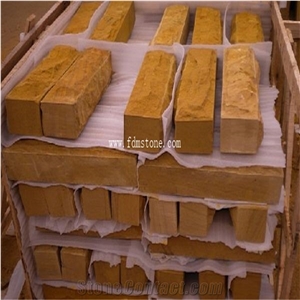 Sichuan Dark Yellow Sandstone Mushroom Finishing Wall Cladding Tiles, Split Sandstone Tiles