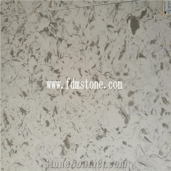 Silver White Root Quartz Big Slab,Greyish White Vein Series Artificial Quartz Walling and Flooring Tiles
