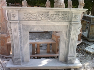 Hand Carved Grey Marble Fireplace Mantel Surround
