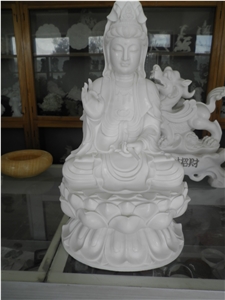 Hand Carved White Jade Marble Bodhisattva