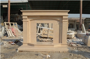 Simple Style Beige Marble Fireplace Mantel