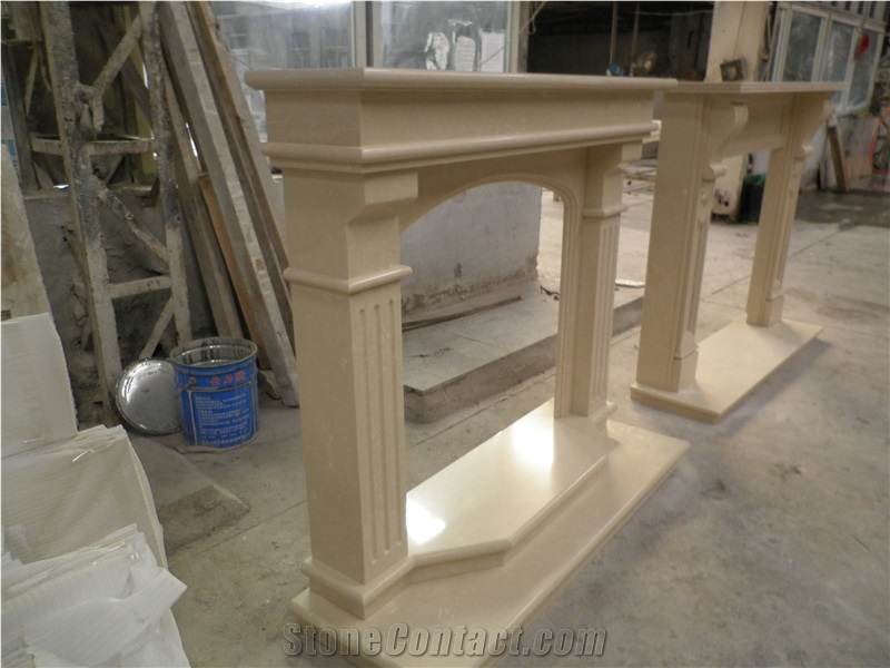 Simple Style Beige Marble Fireplace Mantel