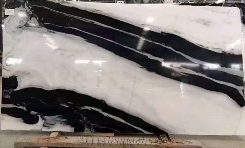 China Panda White Marble Big Slabs& Wall Tiles, Black Vein Polished Slabs, Landscape Paintings Marble Tiles