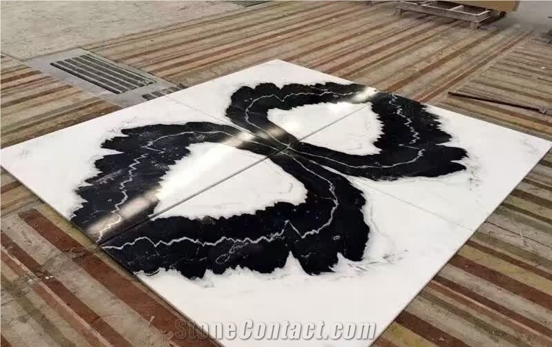 China Panda White Marble Big Slabs& Wall Tiles, Black Vein Polished Slabs, Landscape Paintings Marble Tiles