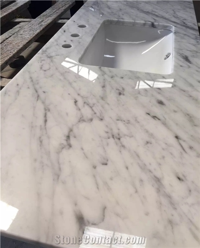 Bianco Carrara White Marble Polished Countertop, Vanity Top with Beveled Edge, Italy White Marble Countertops Kitchen Bathroom Decoration, Worktops, Bar Tops