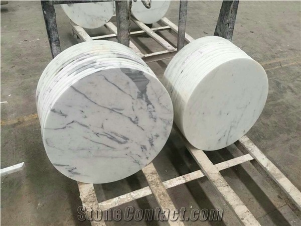 Calacatta White Marble Table Tops, Round Reception Counter,White Marble Work Top