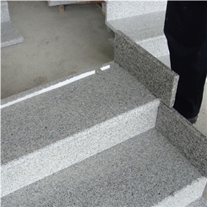 China G603 Light Grey, Sesame White Flamed Granite Slabs & Tiles, Cheap Bianco Crystal Granite in Stairs Steps with Anti Slip, Beveled Long Edge, Treads and Risers, Natural Building Stone Interior