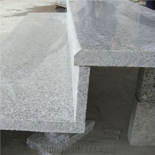 China G603 Light Grey, Sesame White Flamed Granite Slabs & Tiles, Cheap Bianco Crystal Granite in Stairs Steps with Anti Slip, Beveled Long Edge, Treads and Risers, Natural Building Stone Interior