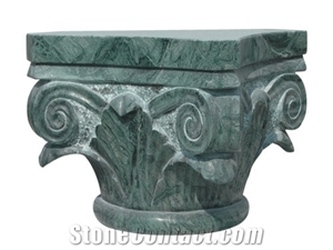 Indian Forest Green Marble Hand Carving Sculptured Column Tops & Column Base/Indian Forest Green Marble Column Western Style