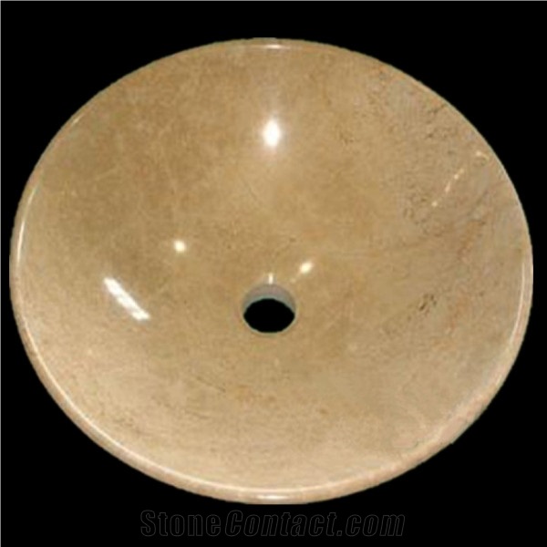 Beige Marble Round Bath Dish, Stone Wash Basin, Marble Bowls for Kitchen and Bathroom