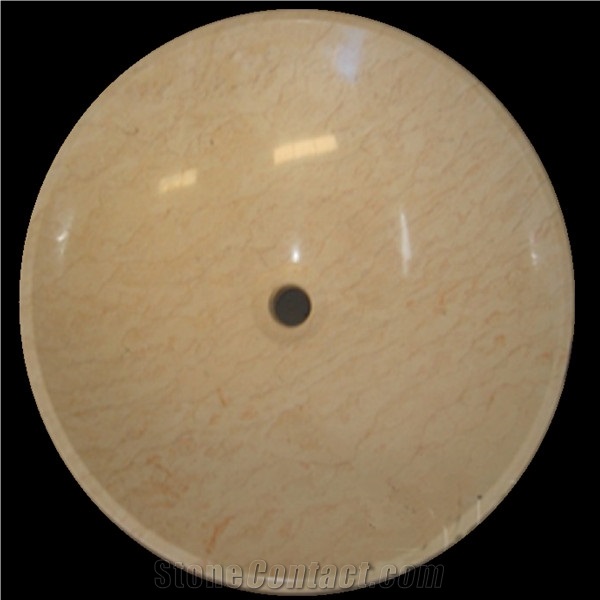 Beige Marble Round Bath Dish, Stone Wash Basin, Marble Bowls for Kitchen and Bathroom