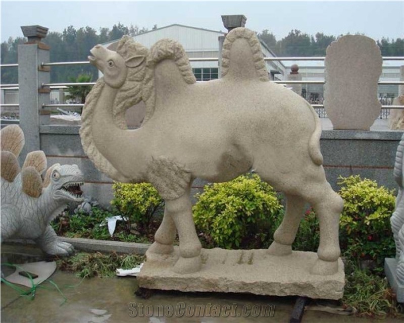 Carved Camel, Animal Stone Sculpture, Natural China Yellow Granite Carving Handcrafts
