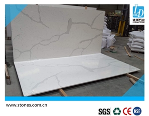 Quartz Slab Calacutta White -09,Calacatta White Series Quartz Stone, Marble Veined Quartz, Quartz Surfaces, Cut-To-Size Quartz Tiles