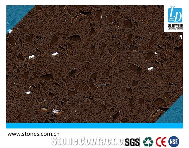 Quartz Slab Crystal Dark Brown, Quartz Stone Slab, Quartz Surfaces, Cut-To-Size Quartz Tiles for Kitchen Bathroom Decoration