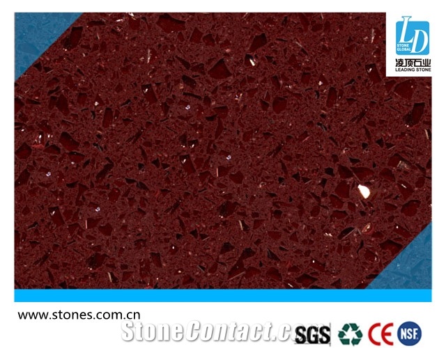 Quartz Slab Crystal Dark Red,Quartz Stone Slab, Quartz Surfaces, Cut-To-Size Quartz Tiles for Kitchen Bathroom Decoration