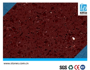 Quartz Slab Crystal Dark Red,Quartz Stone Slab, Quartz Surfaces, Cut-To-Size Quartz Tiles for Kitchen Bathroom Decoration