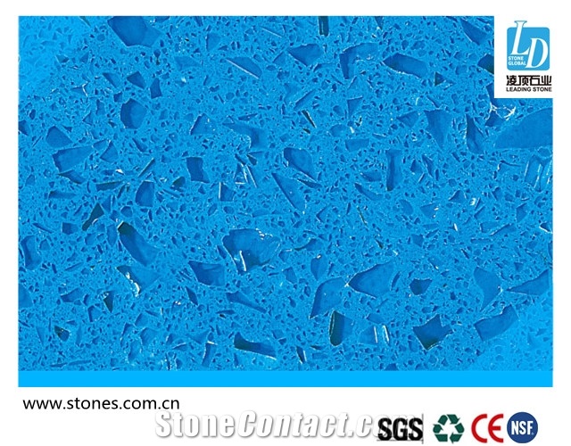 Quartz Slab Crystal Light Blue,Quartz Stone Slab, Quartz Surfaces, Cut-To-Size Quartz Tiles for Kitchen Bathroom Decoration