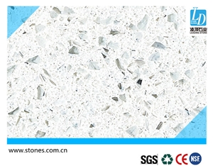 Quartz Slab Crystal White,Silver Star White Quartz Stone Slab, Quartz Surfaces, Cut-To-Size Quartz Tiles for Kitchen Bathroom Decoration