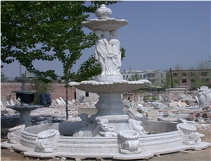 White Marble Sculpture Fountain, Human Sculptured Handcarved Exterior Fountains for Garden Decoration