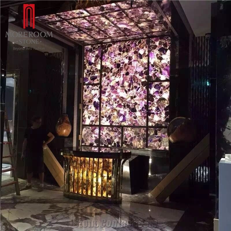 Amethyst Slab, Transparent Gemstone for Wall Design