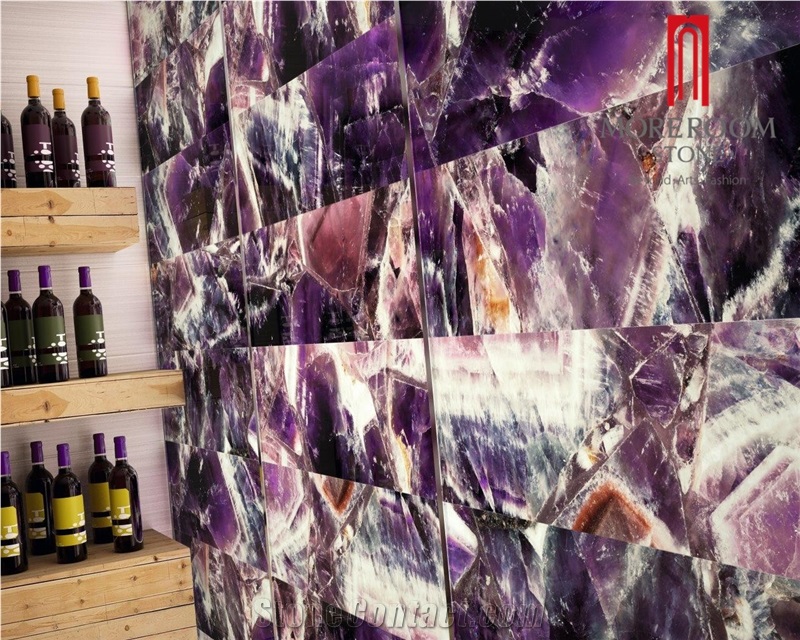 Hot Sale Wholesale Polished Backlit Amethyst Wall Gemstone Slabs