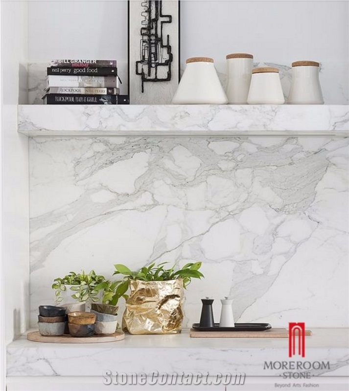 Italy Bianco Carrara White Marble Kitchen Counter Top Design