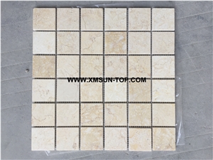 Beige Marble Square Stone Mosaic/Polished Light Yellow Stone Mosaic/Wall Mosaic/Floor Mosaic/Interior Decoration/Customized Mosaic Tile/Mosaic Tile for Bathroom&Kitchen&Hotel Decoration