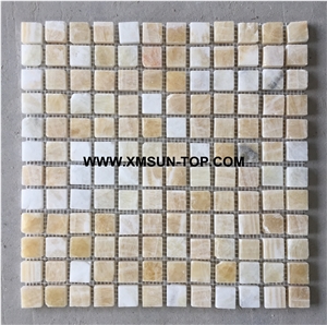 Beige Onyx Square Stone Mosaic/Polished Light Yellow Stone Mosaic/Wall Mosaic/Floor Mosaic/Interior Decoration/Customized Mosaic Tile/Mosaic Tile for Bathroom&Kitchen&Hotel Decoration