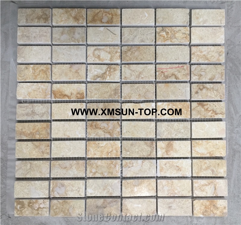 Beige Stone Linear Strips Mosaic/Decorative Mosaic/Stone Mosaic/Wall Mosaic/Floor Mosaic/Interior Decoration/Customized Mosaic Tile/Mosaic Tile for Bathroom&Kitchen&Hotel Decoration