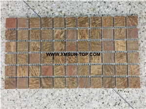 Brown Small Square Stone Mosaic/Natural Stone Mosaic/Stone Mosaic Patterns/Wall Mosaic/Floor Mosaic/Interior Decoration/Customized Mosaic Tile/Mosaic Tile for Bathroom&Kitchen&Hotel Decoration