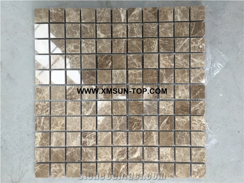 Emperador Light Marble Square Stone Mosaic/Natural Stone Mosaic/Wall Mosaic/Floor Mosaic/Interior Decoration/Customized Mosaic Tile/Mosaic Tile for Bathroom&Kitchen&Hotel Decoration