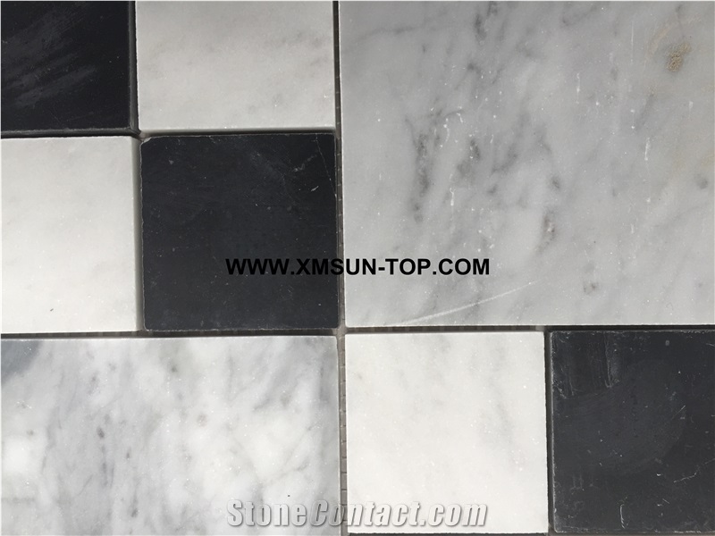 Polished Black,White and Grey Square Stone Mosaic/Stone Mosaic Patterns/Wall Mosaic/Floor Mosaic/Interior Decoration/Customized Mosaic Tile/Mosaic Tile for Bathroom&Kitchen&Hotel Decoration