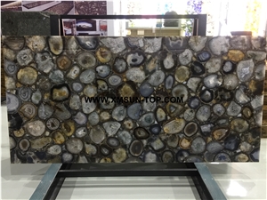 Polished Grey Agate Semiprecious Stone Slabs& Strips (Small Slabs) & Customized/Grey Semi Precious Stone Panels for Wall Covering/Grey Gemstone Flooring/Interior Decoration/Precious Stone Slabs